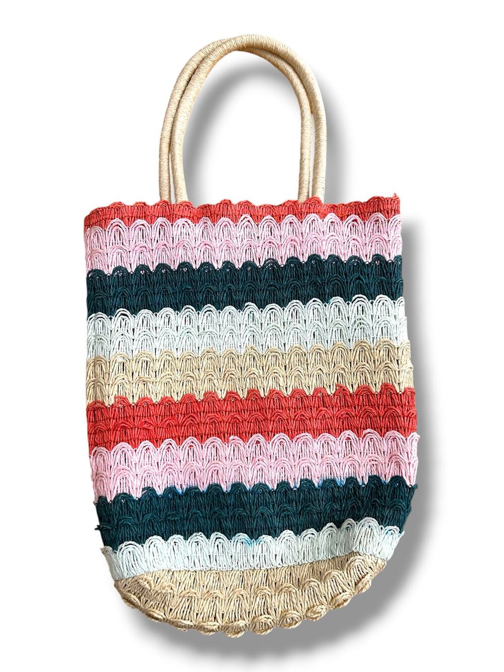 Art Class Multi Color Striped Woven Straw
Tote Bag Summer Beach Boho Handbag